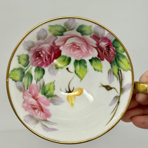 Vintage SAJI Double Reticulated Footed Tea Cup & Saucer with Gold Trim Japan - Picture 2 of 7